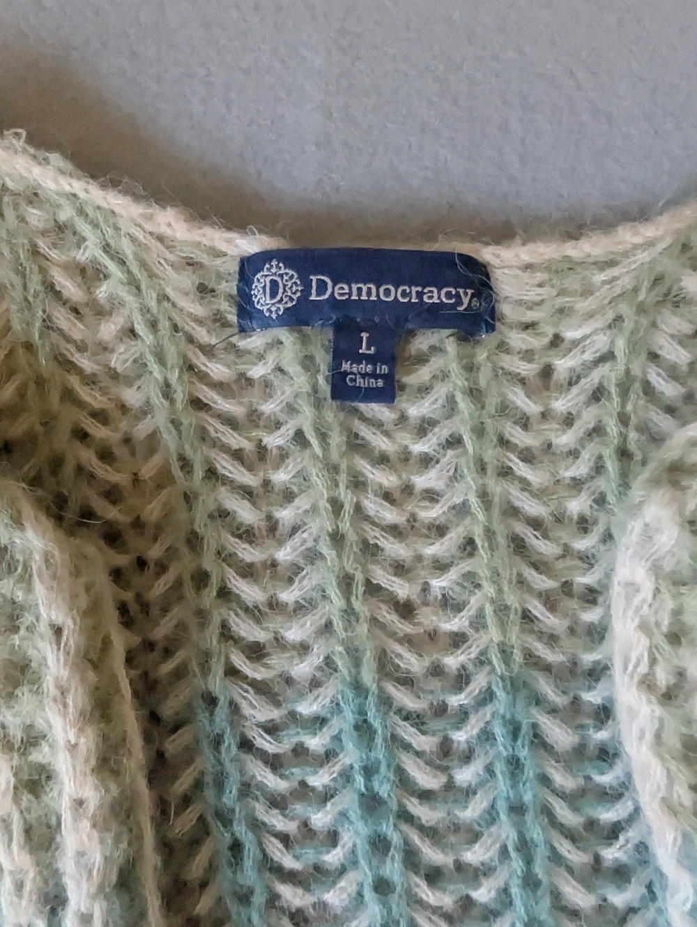 Democracy Wool Blend Open Front Ribbed Open Knit Multicolor Stripe Cardigan Sz L image 4